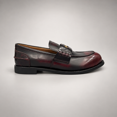 Burgundy emblem loafers, view 3