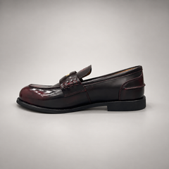 Burgundy emblem loafers, view 4