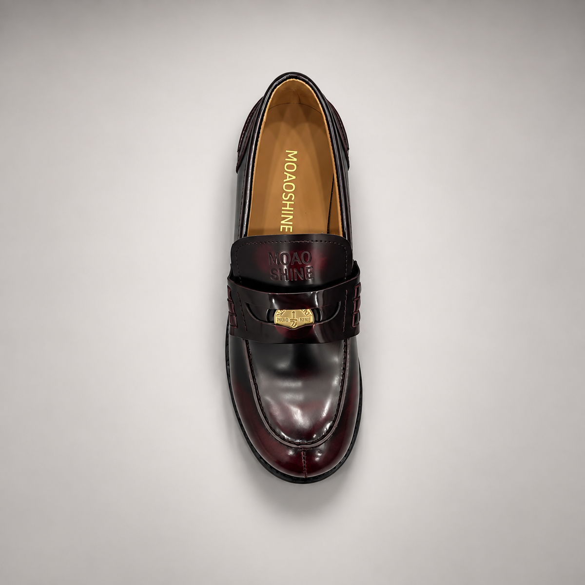 Burgundy emblem loafers, view 7