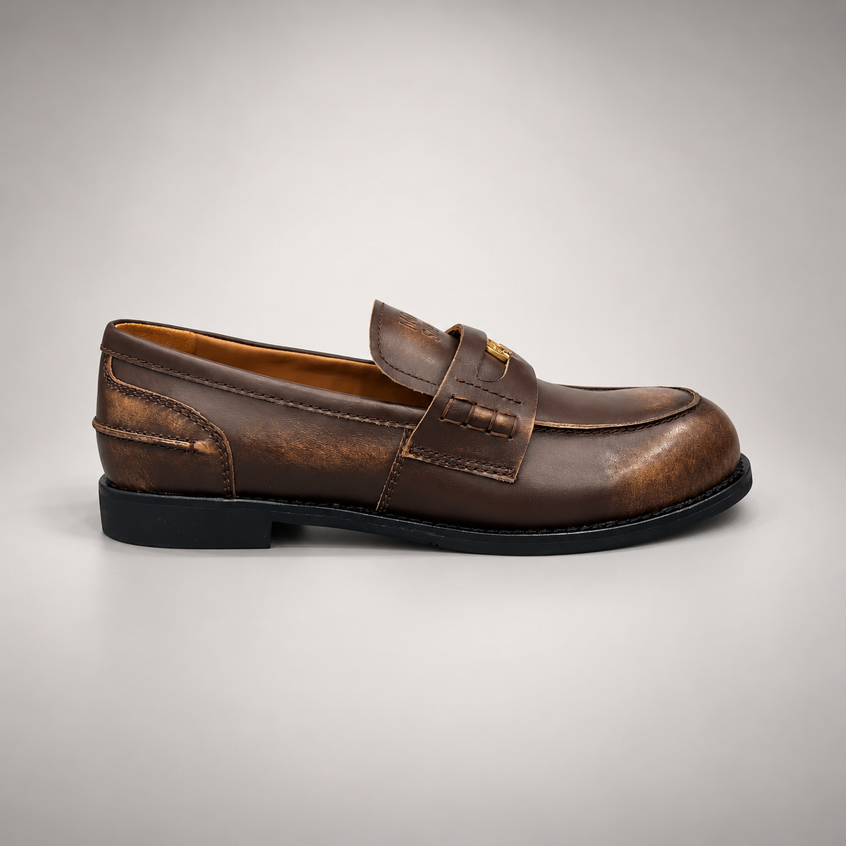 Brown emblem loafers, view 3