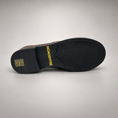 Brown emblem loafers, view 6