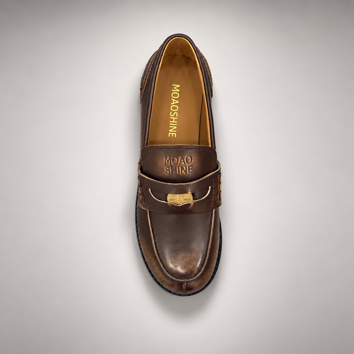 Brown emblem loafers, view 7