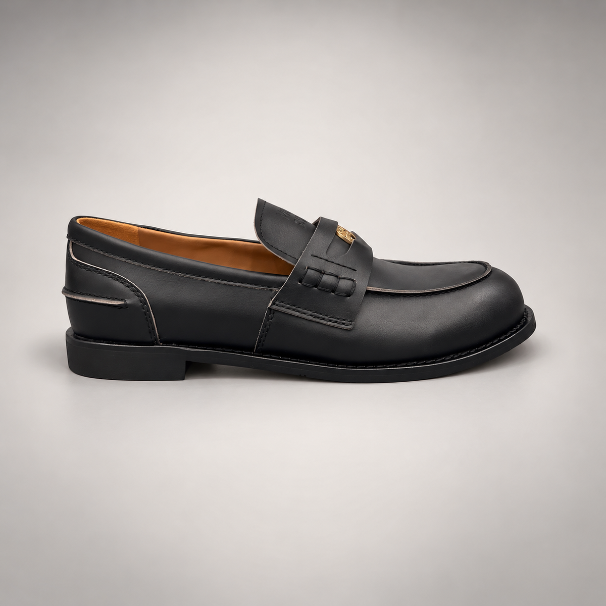 Black emblem loafers, view 3