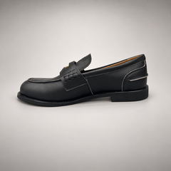 Black emblem loafers, view 4