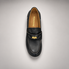 Black emblem loafers, view 6