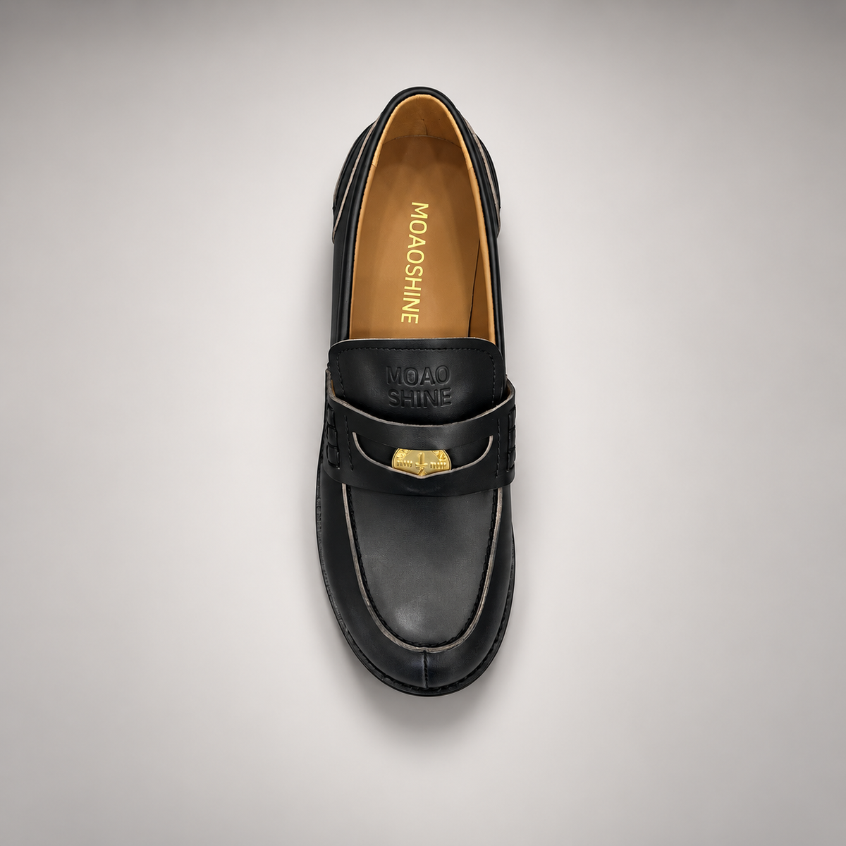 Black emblem loafers, view 6