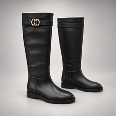 Black Gold-Accent Knee-High Leather Boots