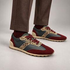 Multicolor Suede Leopard-Panel Sneakers worn on foot