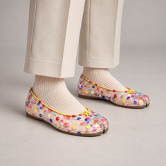 Multicolor Polka-Dot Clear PVC Ballet Flats worn on foot