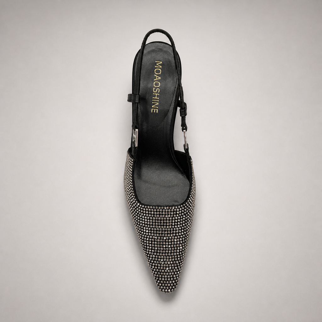 Gray slingback pump outsole view showing the cow leather outsole