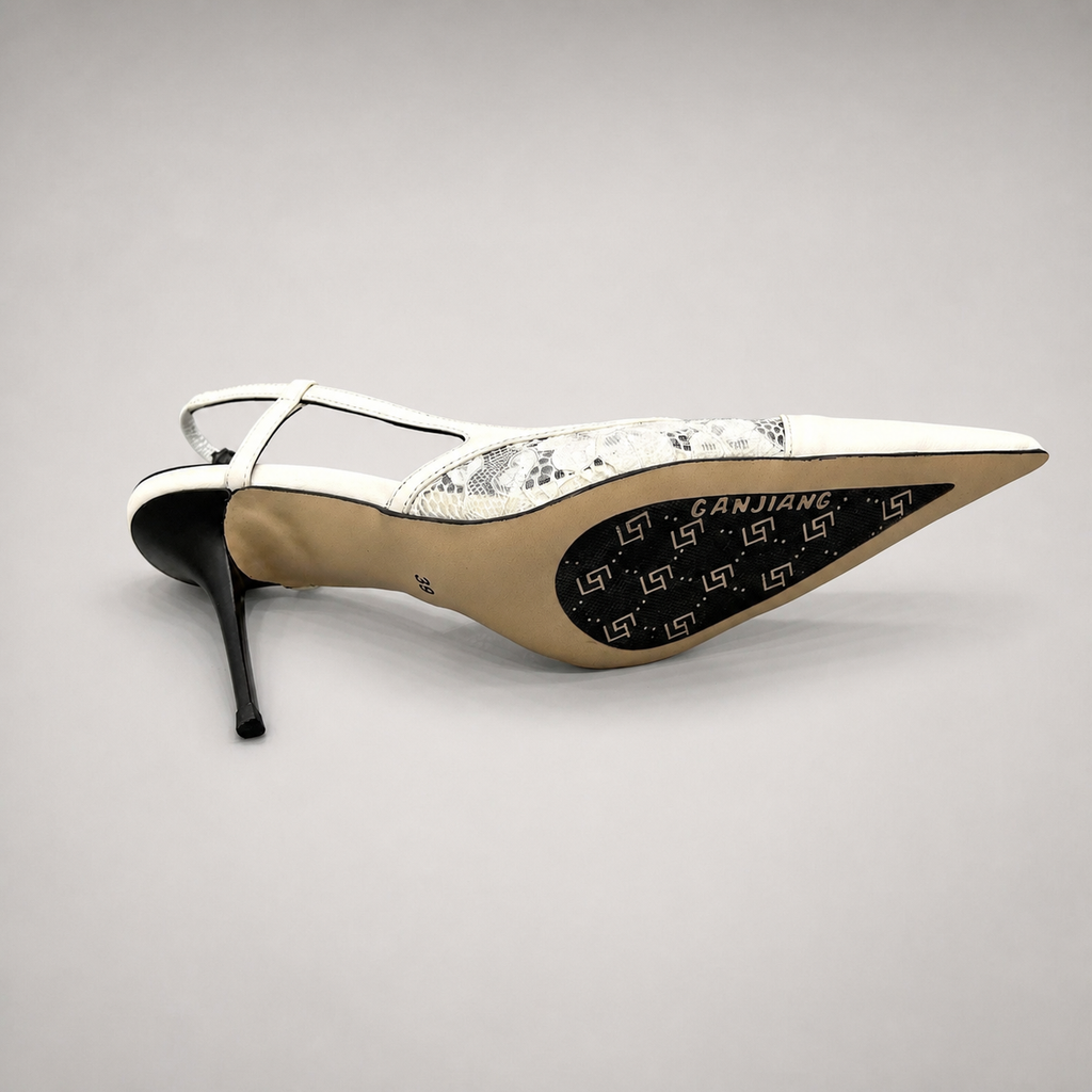 White slingback pump outsole view showing the cow leather outsole