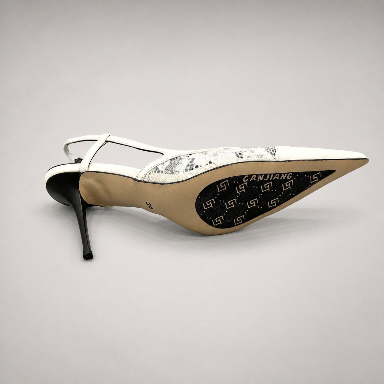 White slingback pump outsole view showing the cow leather outsole