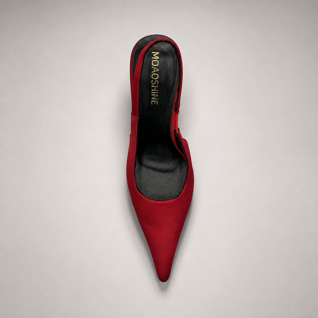 Red slingback pump outsole view showing the cow leather outsole