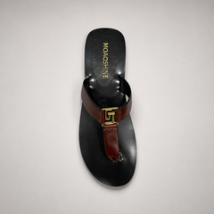 Brown flat sandal outsole view showing the cow leather outsole