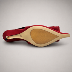 Red slingback pump outsole view showing the cow leather outsole
