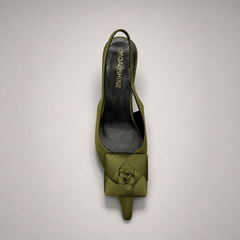 Olive slingback pump outsole view showing the cow leather outsole