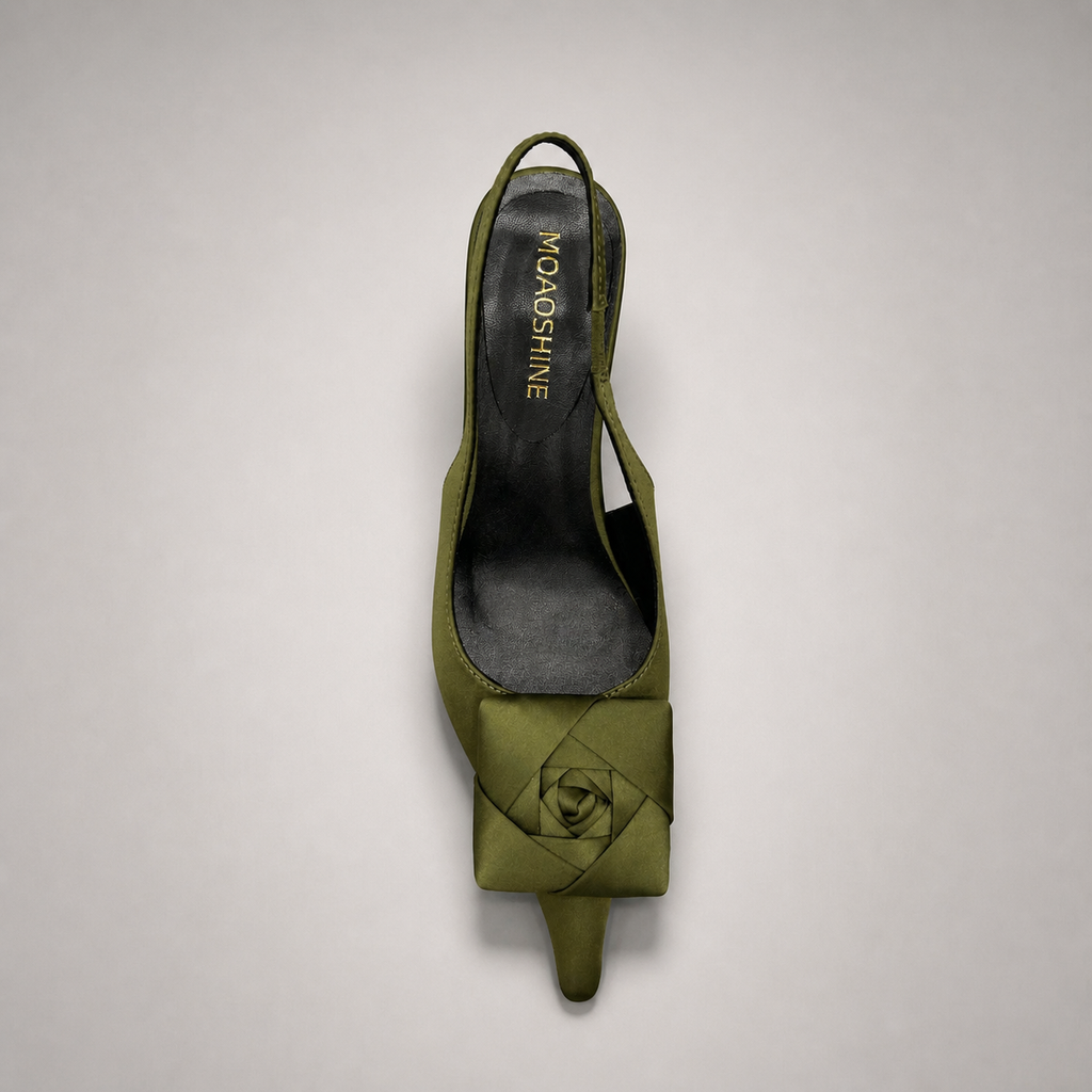 Olive slingback pump outsole view showing the cow leather outsole