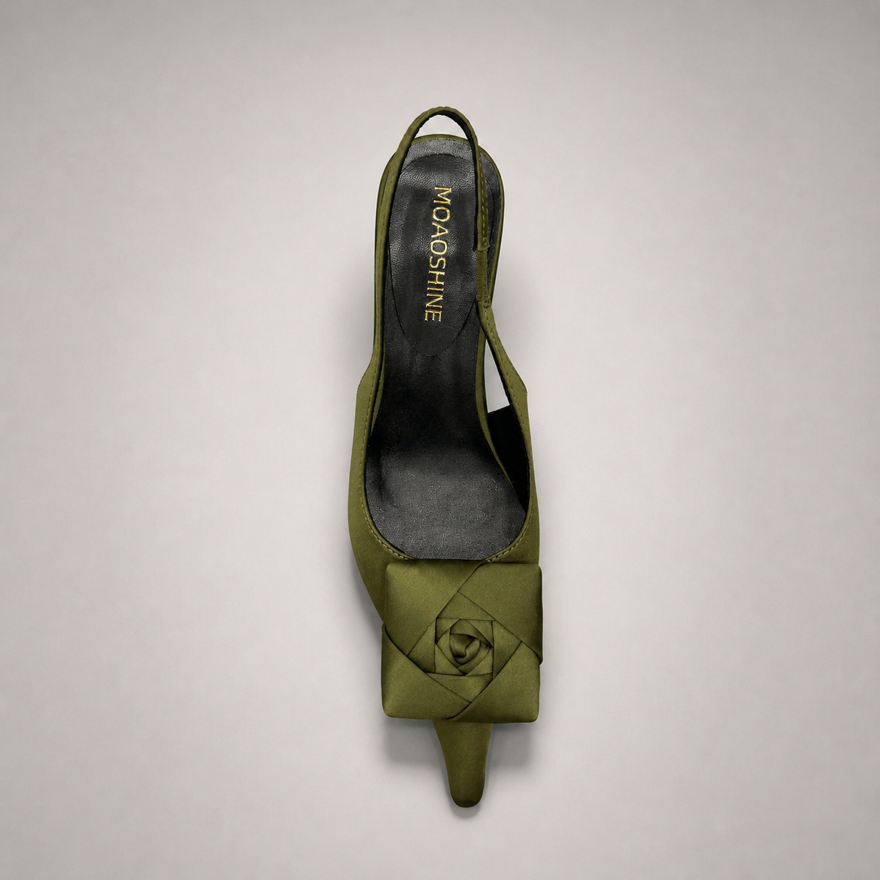 Olive slingback pump outsole view showing the cow leather outsole