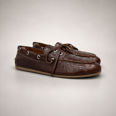 Dark Brown boat shoe pair three-quarter view