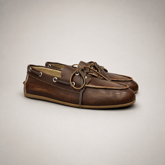 Brown boat shoe pair three-quarter view