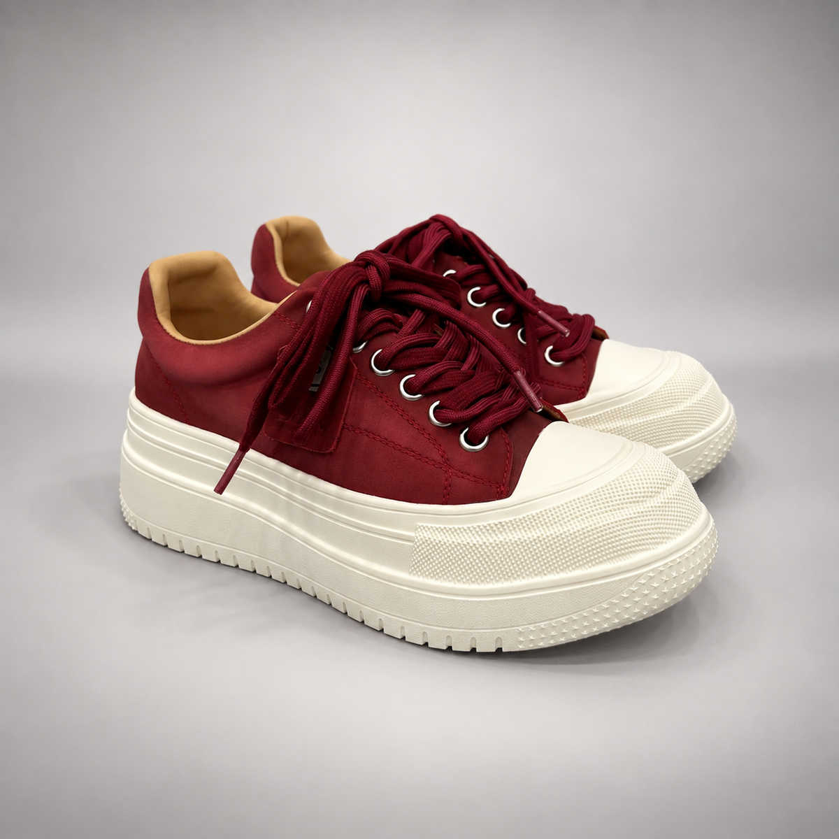 Burgundy Platform Leather Sneakers