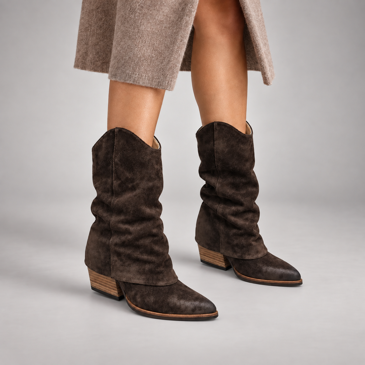 Dark Espresso Slouch Suede Block-Heel Mid-Calf Boots