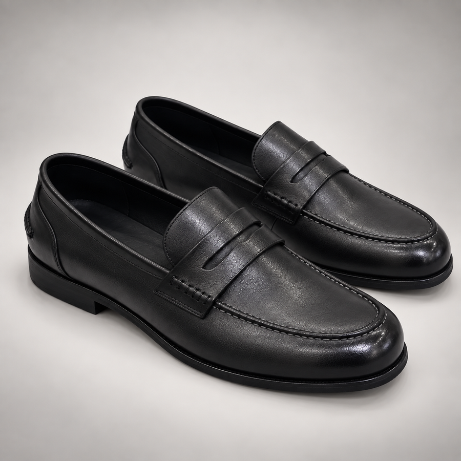 Black Washed Cowhide Penny Loafers
