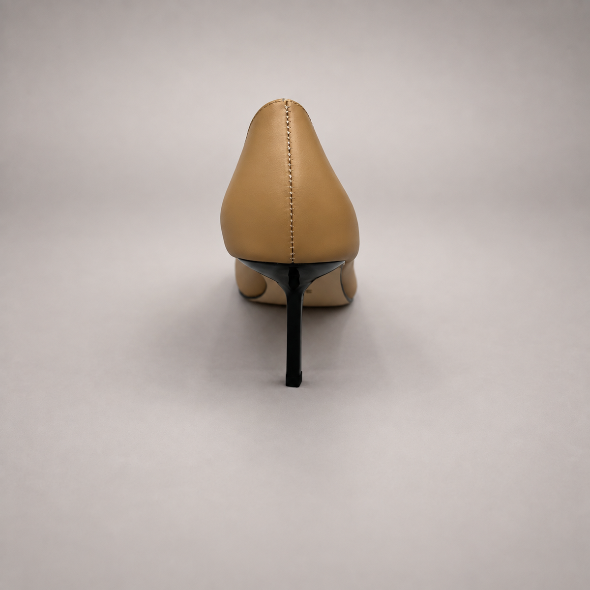 Tan Leather Square-Toe Metal-Accent Pumps