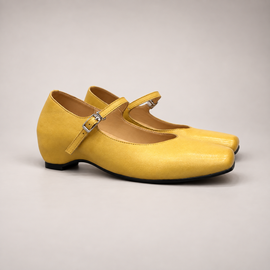 Yellow Washed Horse Leather Hidden-Wedge Mary Jane Pumps