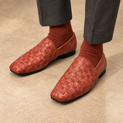 Rust Washed Horse Leather Woven Loafers