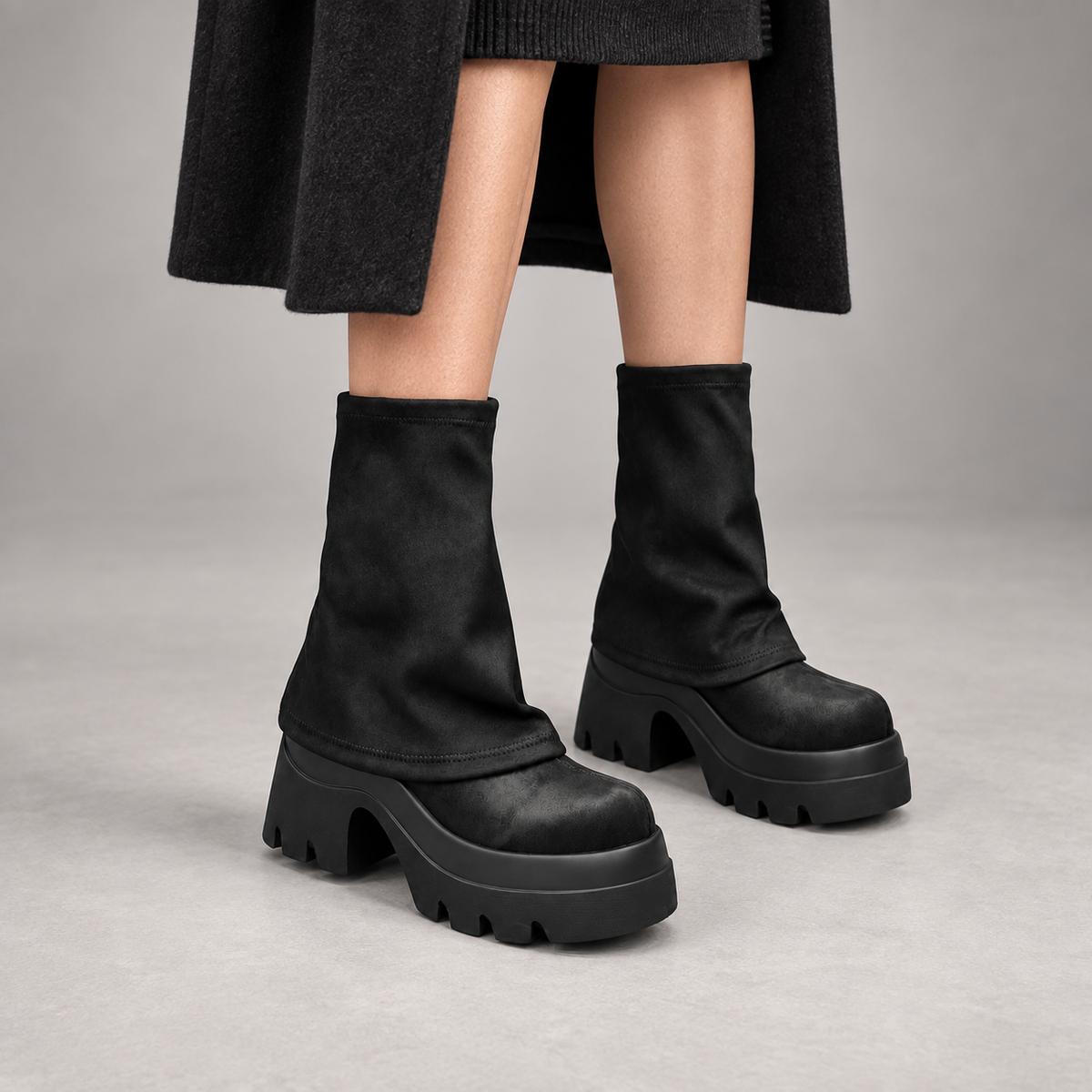 Black Stretch Sock Platform Boots