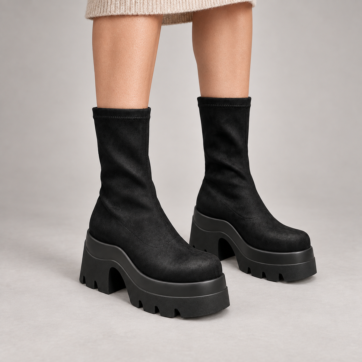 Black Stretch Chunky Platform Boots