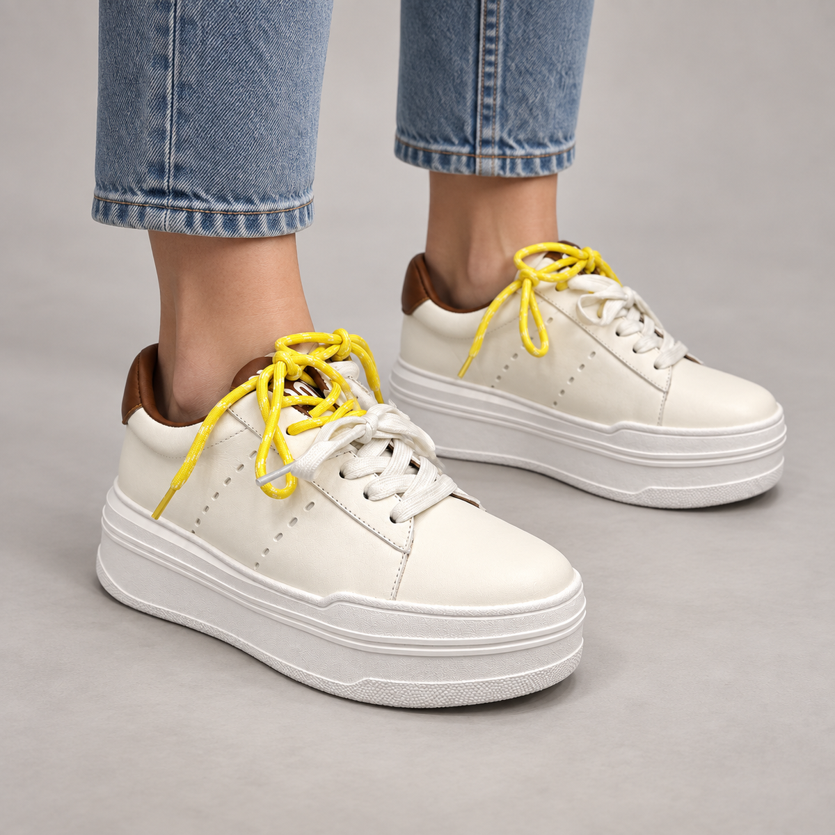 Ivory Brown Collar Platform Sneakers