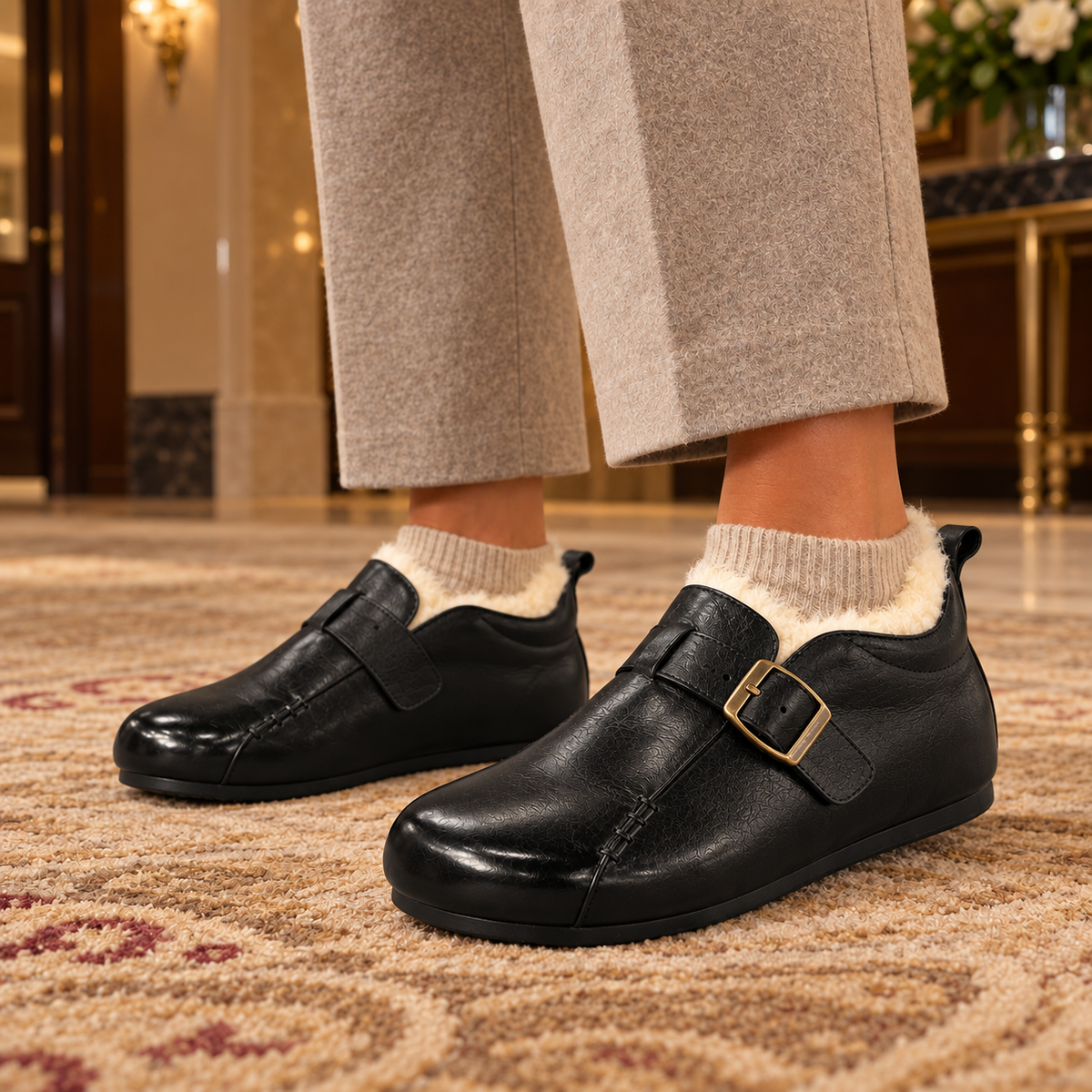 Black Washed Cowhide Leather Monk Strap Flats